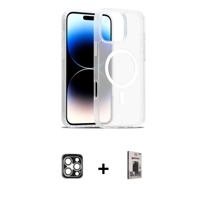 MARSİLYAN™- iPhone 16 Pro Max Kılıf Siluet Minimal Prime - Siyah Bilvis Hayalet Cam Ekran Koruyucu + Gümüş PVD Metal Kamera Lens