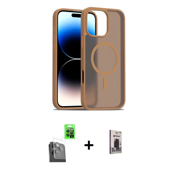 MARSİLYAN™- iPhone 16 Pro Max Kılıf Siluet Minimal Prime - Siyah Bilvis Hayalet Cam Ekran Koruyucu + Raze Metal Kamera Lens - SH