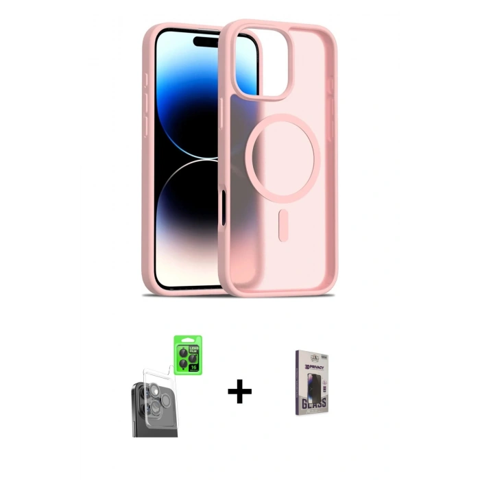 MARSİLYAN™- iPhone 16 Pro Max Kılıf Siluet Minimal Prime - Siyah Bilvis Hayalet Cam Ekran Koruyucu + Raze Metal Kamera Lens - SH