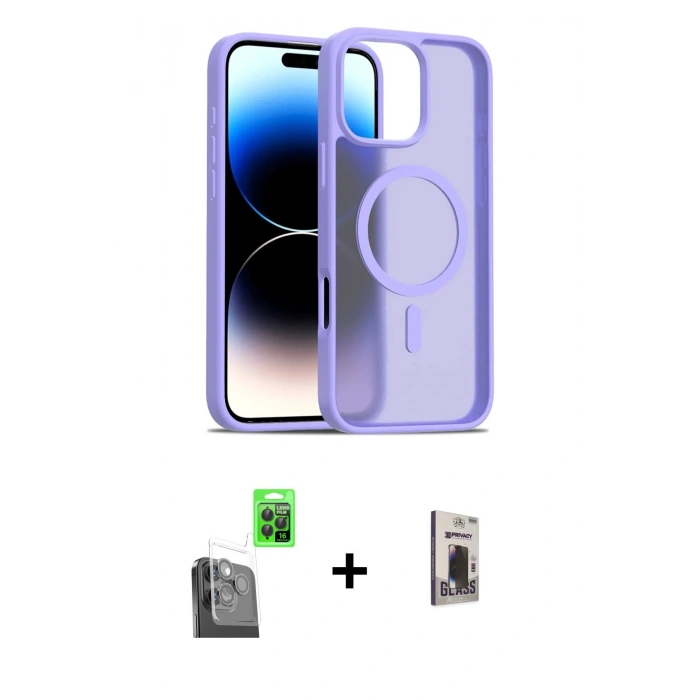MARSİLYAN™- iPhone 16 Pro Max Kılıf Siluet Minimal Prime - Siyah Bilvis Hayalet Cam Ekran Koruyucu + Raze Metal Kamera Lens - SH