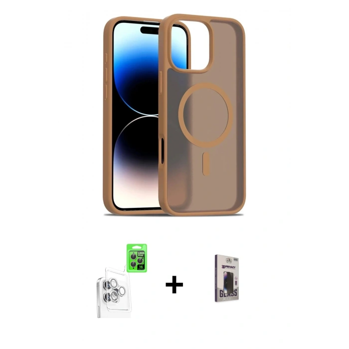 MARSİLYAN™- iPhone 16 Pro Max Kılıf Siluet Minimal Prime - Siyah Bilvis Hayalet Cam Ekran Koruyucu + Raze Metal Kamera Lens - BZ