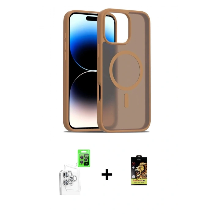 MARSİLYAN™- iPhone 16 Pro Max Kılıf Siluet Minimal Prime - Siyah Buffer Cam Ekran Koruyucu + Beyaz Raze Metal Kamera Lens