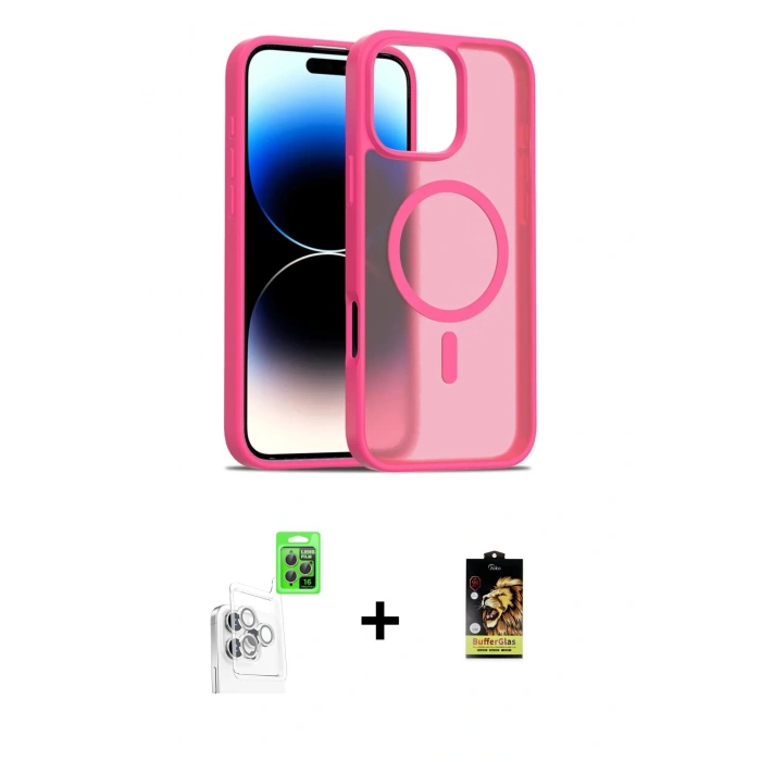 MARSİLYAN™- iPhone 16 Pro Max Kılıf Siluet Minimal Prime - Siyah Buffer Cam Ekran Koruyucu + Beyaz Raze Metal Kamera Lens