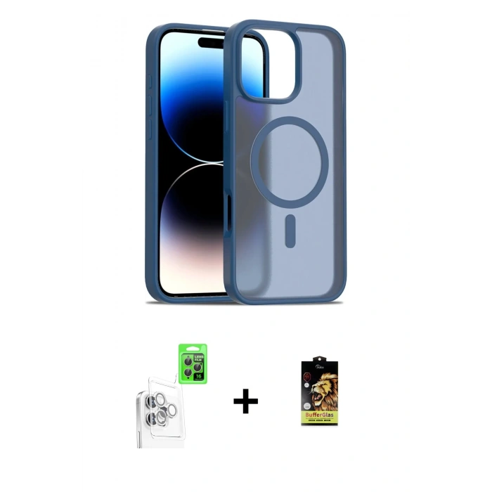 MARSİLYAN™- iPhone 16 Pro Max Kılıf Siluet Minimal Prime - Siyah Buffer Cam Ekran Koruyucu + Beyaz Raze Metal Kamera Lens