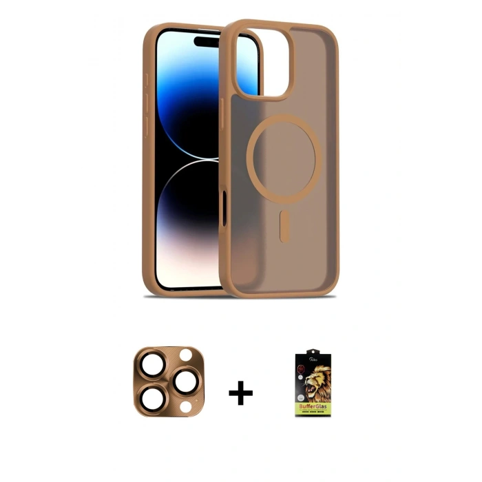 MARSİLYAN™- iPhone 16 Pro Max Kılıf Siluet Minimal Prime - Siyah Buffer Cam Ekran Koruyucu + Pers Alüminyum Kamera Lens - CLTM