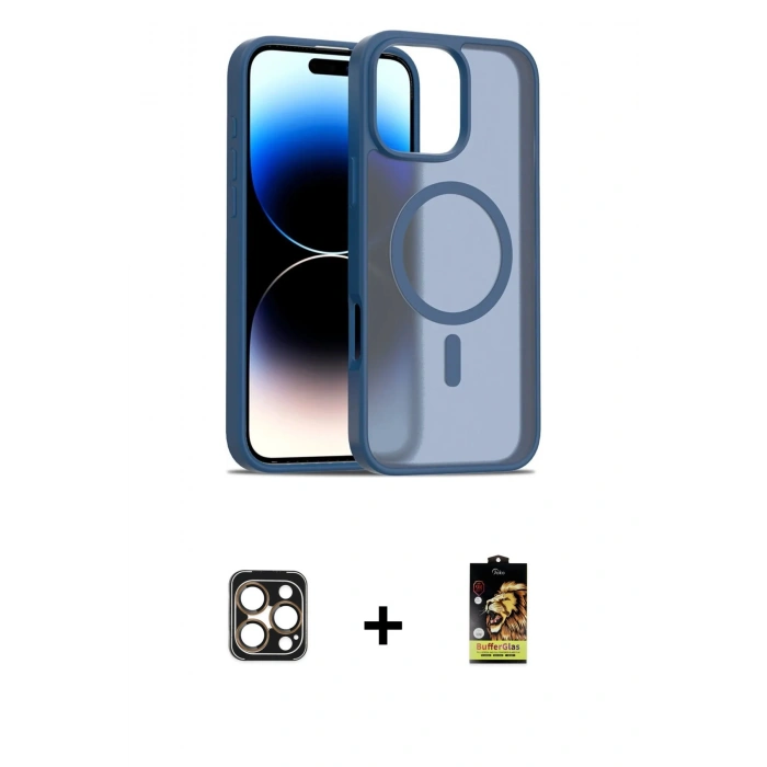 MARSİLYAN™- iPhone 16 Pro Max Kılıf Siluet Minimal Prime - Siyah Buffer Cam Ekran Koruyucu + PVD Metal Kamera Lens - GD