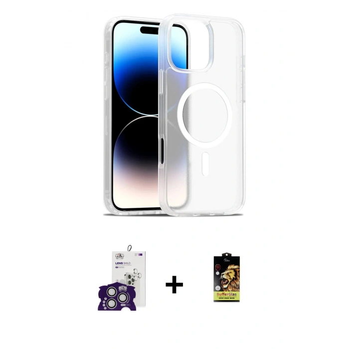 MARSİLYAN™- iPhone 16 Pro Max Kılıf Siluet Minimal Prime - Siyah Buffer Cam Ekran Koruyucu + Gümüş Bilvis Titan Kamera Lens