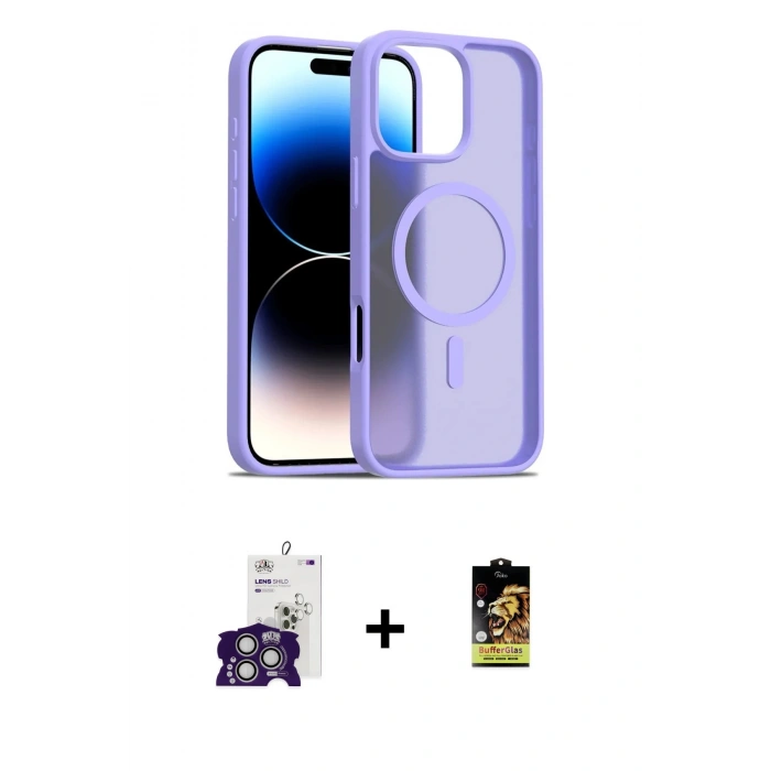 MARSİLYAN™- iPhone 16 Pro Max Kılıf Siluet Minimal Prime - Siyah Buffer Cam Ekran Koruyucu + Gümüş Bilvis Titan Kamera Lens