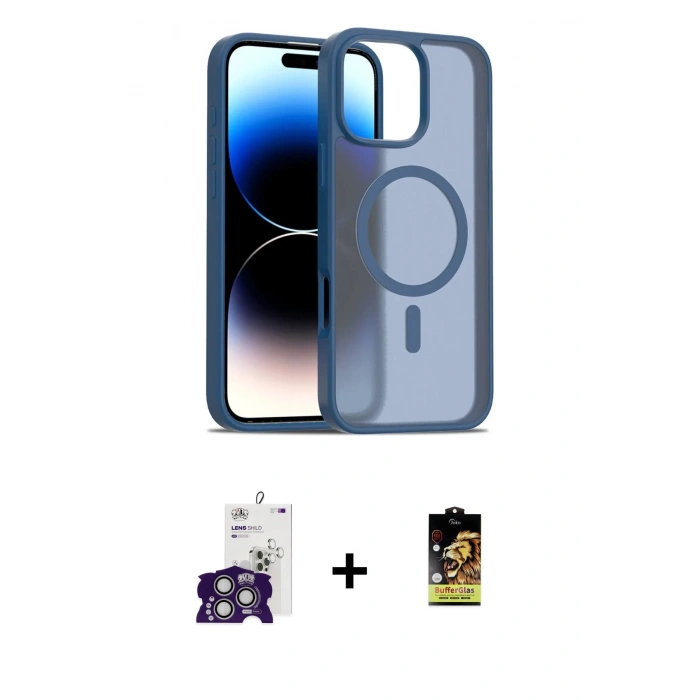 MARSİLYAN™- iPhone 16 Pro Max Kılıf Siluet Minimal Prime - Siyah Buffer Cam Ekran Koruyucu + Gümüş Bilvis Titan Kamera Lens