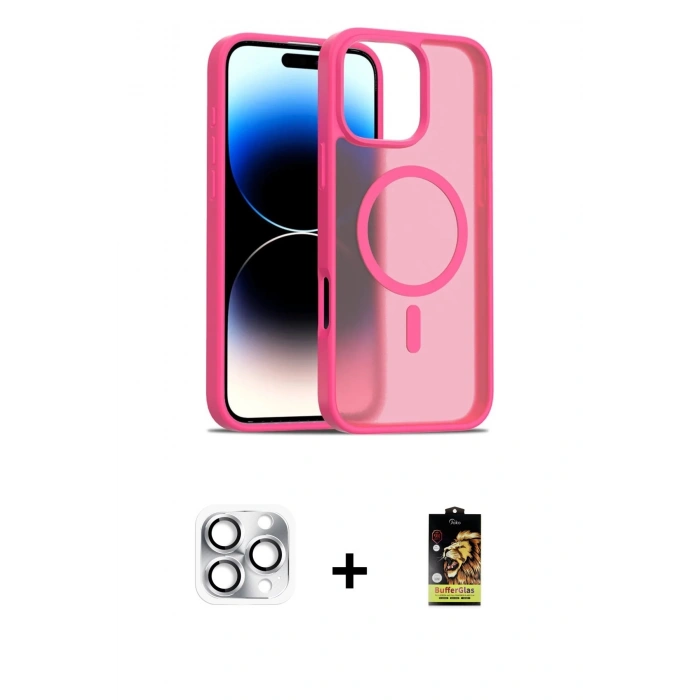 MARSİLYAN™- iPhone 16 Pro Max Kılıf Siluet Minimal Prime - Siyah Buffer Cam Ekran Koruyucu + Gümüş Pers Alüminyum Kamera Lens
