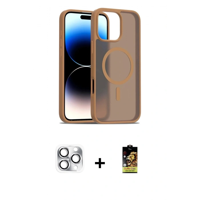 MARSİLYAN™- iPhone 16 Pro Max Kılıf Siluet Minimal Prime - Siyah Buffer Cam Ekran Koruyucu + Gümüş Pers Alüminyum Kamera Lens
