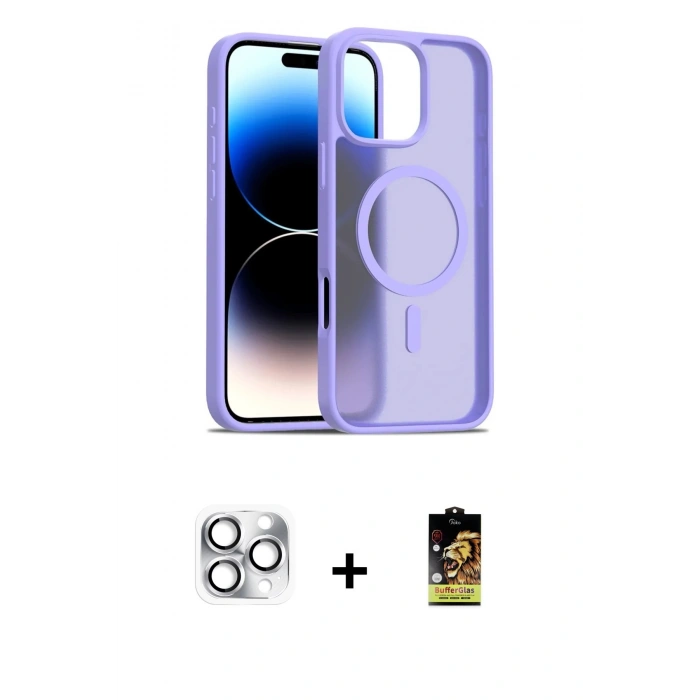 MARSİLYAN™- iPhone 16 Pro Max Kılıf Siluet Minimal Prime - Siyah Buffer Cam Ekran Koruyucu + Gümüş Pers Alüminyum Kamera Lens
