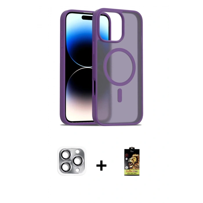 MARSİLYAN™- iPhone 16 Pro Max Kılıf Siluet Minimal Prime - Siyah Buffer Cam Ekran Koruyucu + Pers Alüminyum Kamera Lens - GI