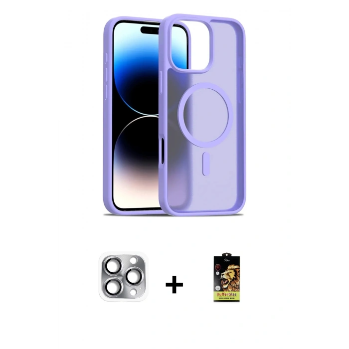 MARSİLYAN™- iPhone 16 Pro Max Kılıf Siluet Minimal Prime - Siyah Buffer Cam Ekran Koruyucu + Pers Alüminyum Kamera Lens - GI