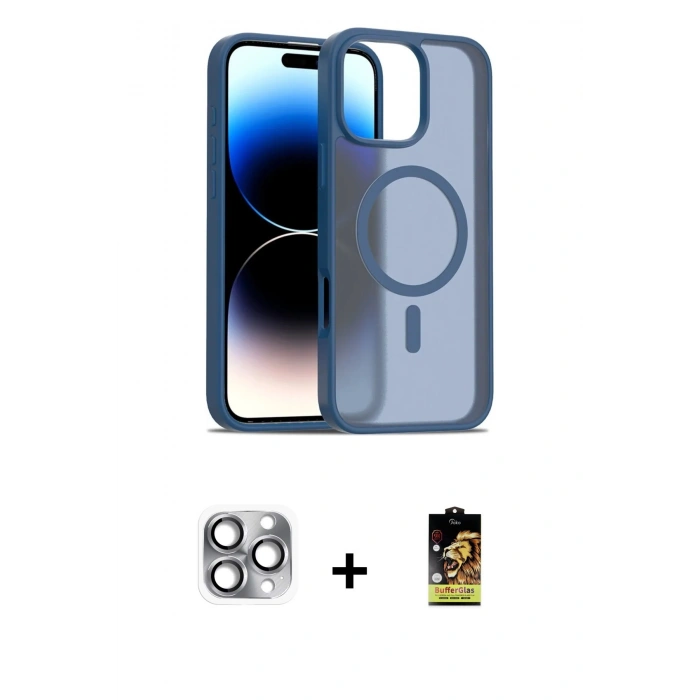 MARSİLYAN™- iPhone 16 Pro Max Kılıf Siluet Minimal Prime - Siyah Buffer Cam Ekran Koruyucu + Pers Alüminyum Kamera Lens - GI