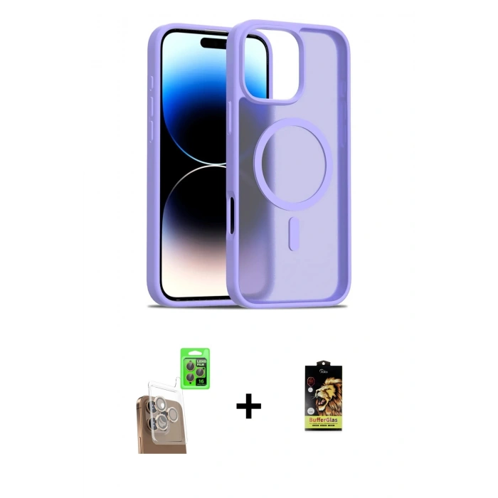 MARSİLYAN™- iPhone 16 Pro Max Kılıf Siluet Minimal Prime - Siyah Buffer Cam Ekran Koruyucu + Raze Metal Kamera Lens - CLTM