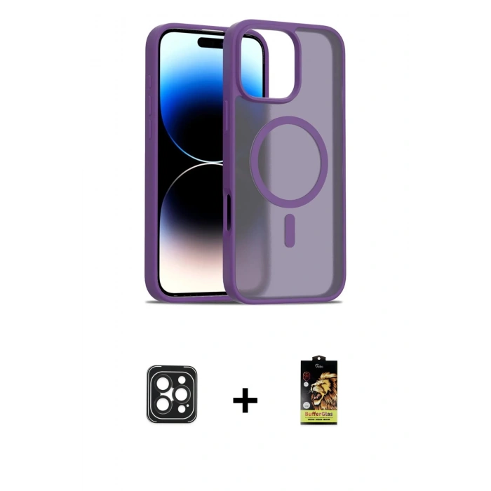 MARSİLYAN™- iPhone 16 Pro Max Kılıf Siluet Minimal Prime - Siyah Buffer Cam Ekran Koruyucu + Siyah PVD Metal Kamera Lens