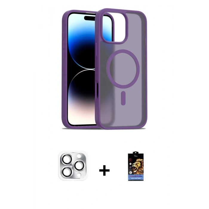 MARSİLYAN™- iPhone 16 Pro Max Kılıf Siluet Minimal Prime - Siyah Buffer Hayalet Cam Ekran Koruyucu + Pers Alüminyum Kamera Lens - GS