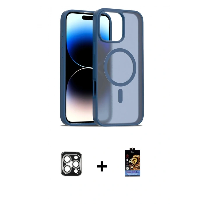 MARSİLYAN™- iPhone 16 Pro Max Kılıf Siluet Minimal Prime - Siyah Buffer Hayalet Cam Ekran Koruyucu + PVD Metal Kamera Lens - GS