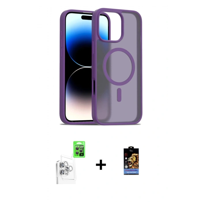 MARSİLYAN™- iPhone 16 Pro Max Kılıf Siluet Minimal Prime - Siyah Buffer Hayalet Cam Ekran Koruyucu + Raze Metal Kamera Lens - BZ