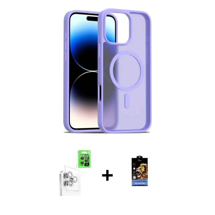 MARSİLYAN™- iPhone 16 Pro Max Kılıf Siluet Minimal Prime - Siyah Buffer Hayalet Cam Ekran Koruyucu + Raze Metal Kamera Lens - BZ