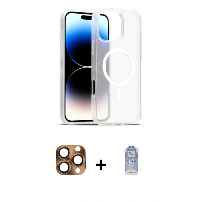 MARSİLYAN™- iPhone 16 Pro Max Kılıf Siluet Minimal Prime - Siyah Joko Magic 5D Cam + Çöl Titanyum Pers Alüminyum Kamera Lens