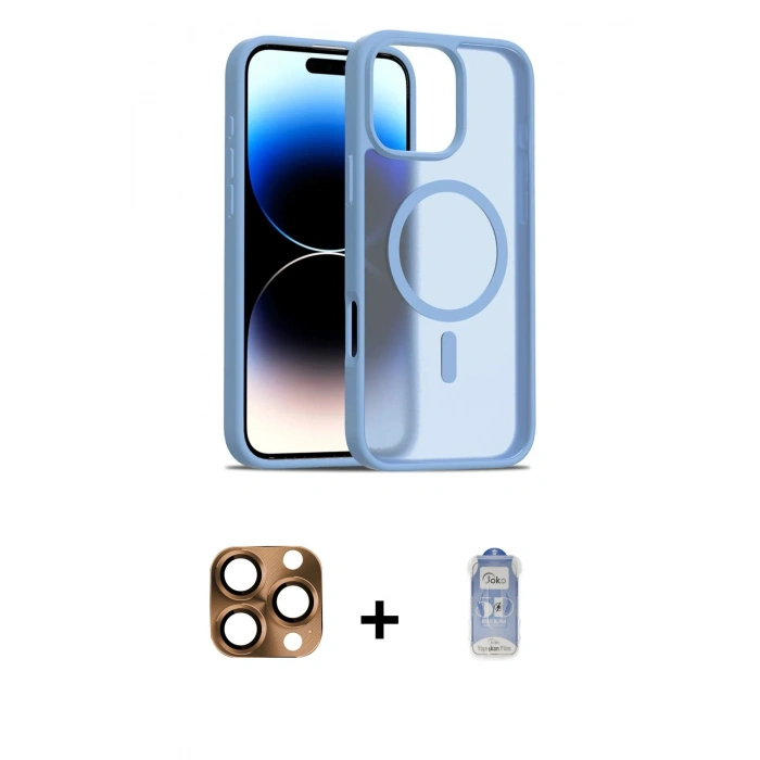 MARSİLYAN™- iPhone 16 Pro Max Kılıf Siluet Minimal Prime - Siyah Joko Magic 5D Cam + Çöl Titanyum Pers Alüminyum Kamera Lens