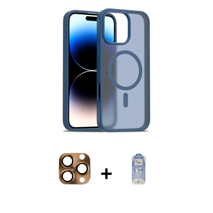 MARSİLYAN™- iPhone 16 Pro Max Kılıf Siluet Minimal Prime - Siyah Joko Magic 5D Cam + Çöl Titanyum Pers Alüminyum Kamera Lens
