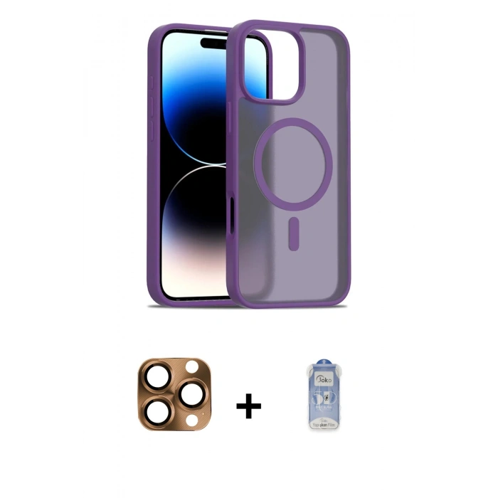 MARSİLYAN™- iPhone 16 Pro Max Kılıf Siluet Minimal Prime - Siyah Joko Magic 5D Cam + Çöl Titanyum Pers Alüminyum Kamera Lens