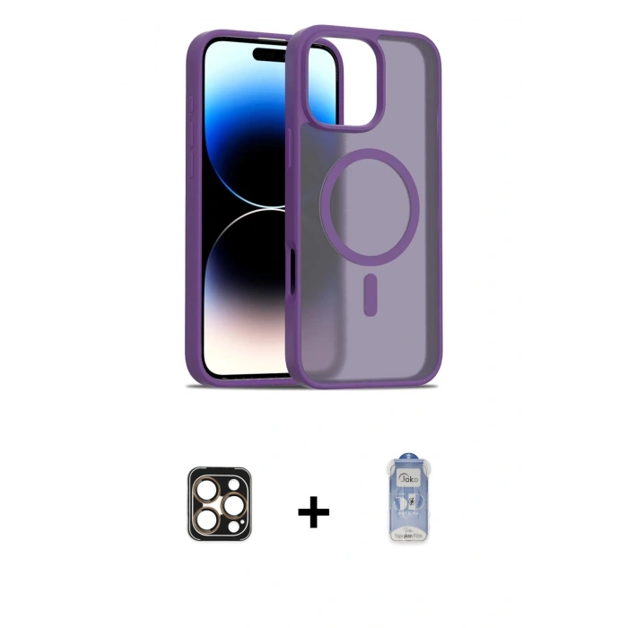 MARSİLYAN™- iPhone 16 Pro Max Kılıf Siluet Minimal Prime - Siyah Joko Magic 5D Cam + Gold PVD Metal Kamera Lens