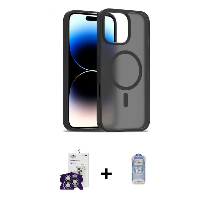 MARSİLYAN™- iPhone 16 Pro Max Kılıf Siluet Minimal Prime - Siyah Joko Magic 5D Cam + Bilvis Titan Kamera Lens - GS