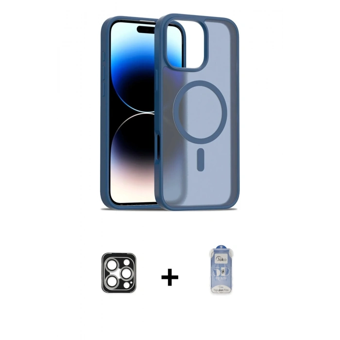 MARSİLYAN™- iPhone 16 Pro Max Kılıf Siluet Minimal Prime - Siyah Joko Magic 5D Cam + Gümüş PVD Metal Kamera Lens