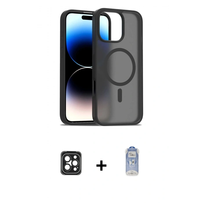 MARSİLYAN™- iPhone 16 Pro Max Kılıf Siluet Minimal Prime - Siyah Joko Magic 5D Cam + PVD Metal Kamera Lens - SH
