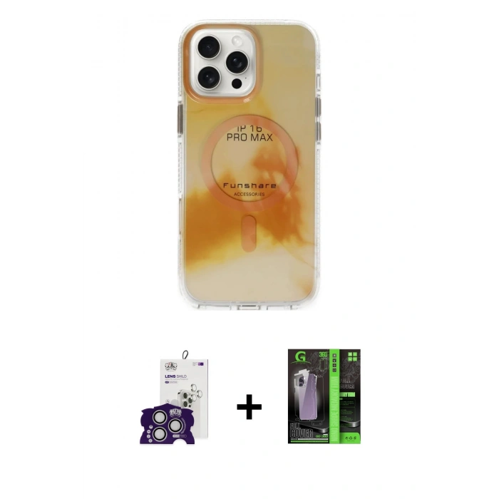 MARSİLYAN™- iPhone 16 Pro Max Kılıf Ufuk Doku Prime - Şeffaf 360 Full Body Arka Koruyucu + Bilvis Titan Kamera Lens - GS