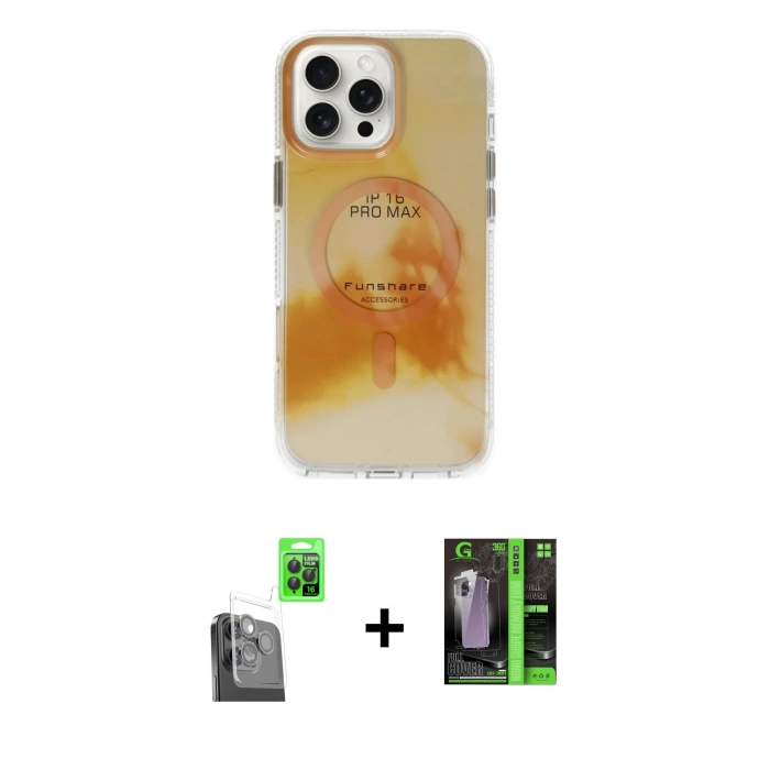 MARSİLYAN™- iPhone 16 Pro Max Kılıf Ufuk Doku Prime - Şeffaf 360 Full Body Arka Koruyucu + Raze Metal Kamera Lens - SH