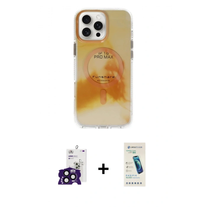 MARSİLYAN™- iPhone 16 Pro Max Kılıf Ufuk Doku Prime - Şeffaf Pasifik Cam Ekran Koruyucu + Bilvis Titan Kamera Lens - SH