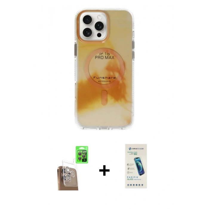 MARSİLYAN™- iPhone 16 Pro Max Kılıf Ufuk Doku Prime - Şeffaf Pasifik Cam Ekran Koruyucu + Raze Metal Kamera Lens - CLTM