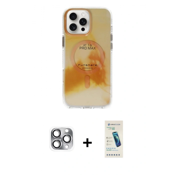 MARSİLYAN™- iPhone 16 Pro Max Kılıf Ufuk Doku Prime - Şeffaf Pasifik Cam Ekran Koruyucu + Pers Alüminyum Kamera Lens - GI