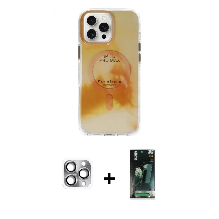 MARSİLYAN™- iPhone 16 Pro Max Kılıf Ufuk Doku Prime - Siyah 360 Mat Full Body Arka Koruyucu + Pers Alüminyum Kamera Lens - GI