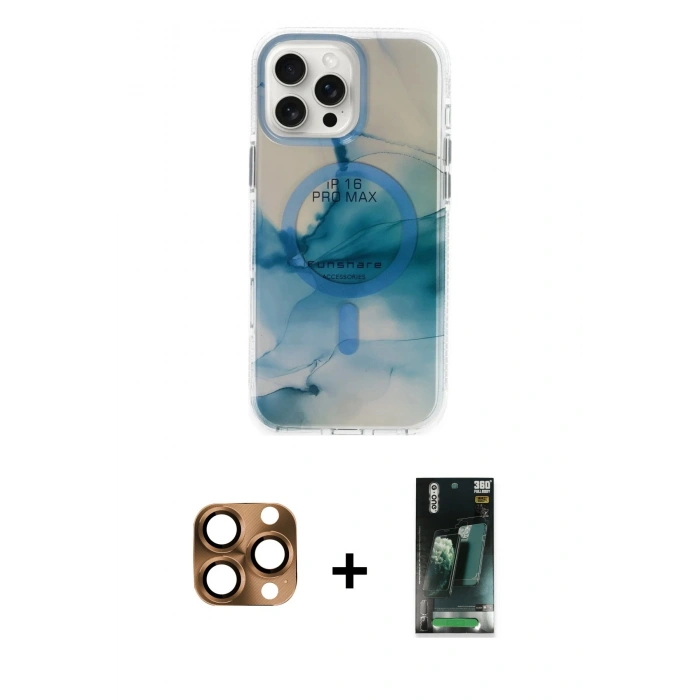 MARSİLYAN™- iPhone 16 Pro Max Kılıf Ufuk Doku Prime - Siyah 360 Mat Full Body Arka Koruyucu + Pers Alüminyum Kamera Lens - CLTM