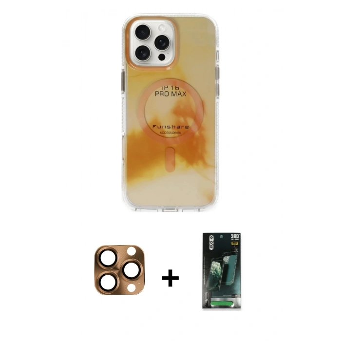 MARSİLYAN™- iPhone 16 Pro Max Kılıf Ufuk Doku Prime - Siyah 360 Mat Full Body Arka Koruyucu + Pers Alüminyum Kamera Lens - CLTM