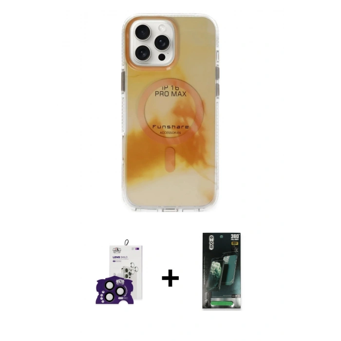 MARSİLYAN™- iPhone 16 Pro Max Kılıf Ufuk Doku Prime - Siyah 360 Mat Full Body Arka Koruyucu + Bilvis Titan Kamera Lens - SH