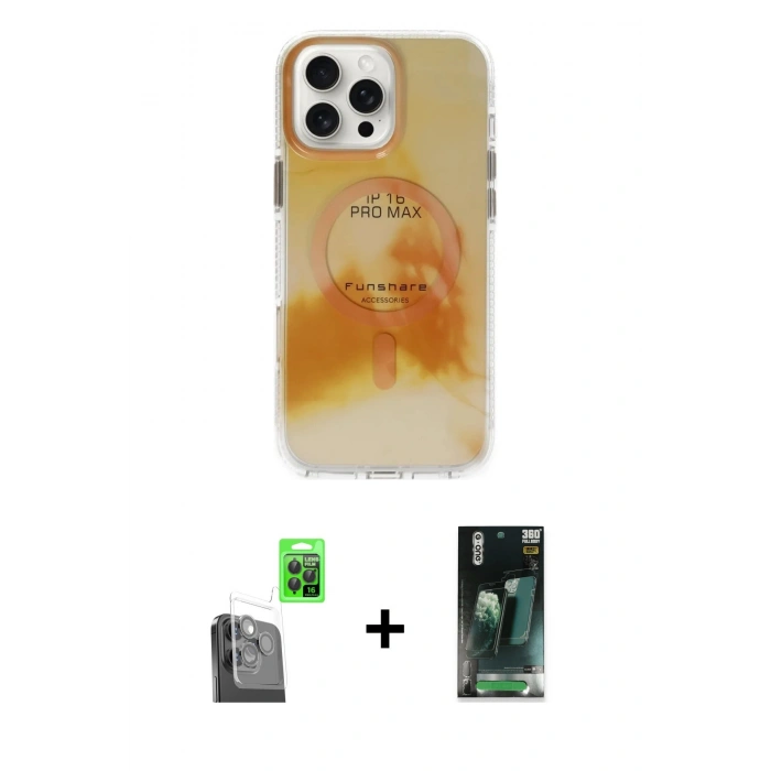 MARSİLYAN™- iPhone 16 Pro Max Kılıf Ufuk Doku Prime - Siyah 360 Mat Full Body Arka Koruyucu + Raze Metal Kamera Lens - SH