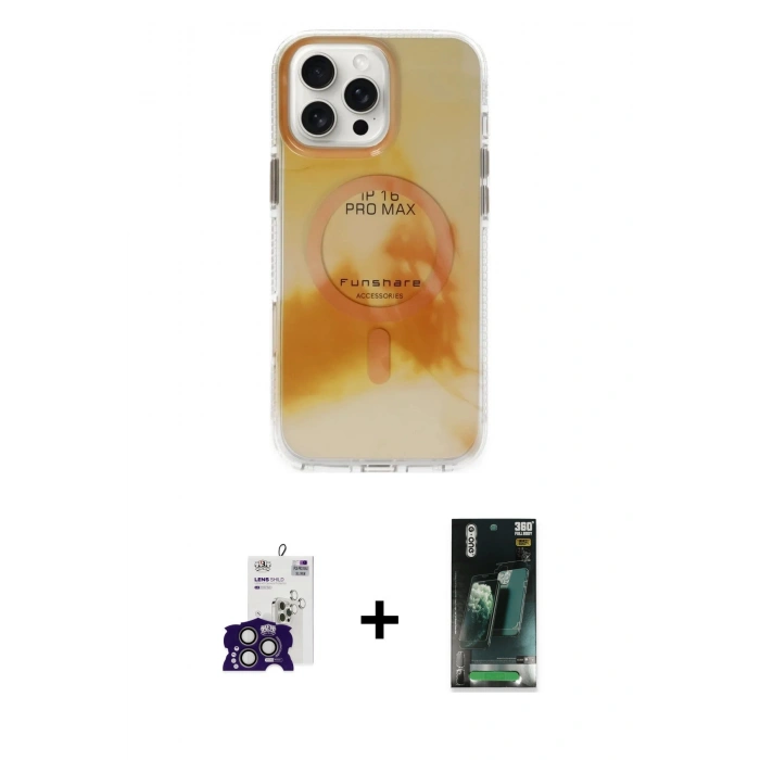 MARSİLYAN™- iPhone 16 Pro Max Kılıf Ufuk Doku Prime - Siyah 360 Mat Full Body Arka Koruyucu + Bilvis Titan Kamera Lens - TMGI