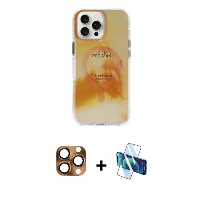 MARSİLYAN™- iPhone 16 Pro Max Kılıf Ufuk Doku Prime - Siyah 3D Antistatik Cam Ekran Koruyucu + Pers Alüminyum Kamera Lens - CLTM