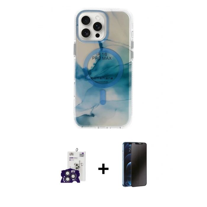 MARSİLYAN™- iPhone 16 Pro Max Kılıf Ufuk Doku Prime - Siyah 3D Antistatik Hayalet Cam Ekran Koruyucu + Bilvis Titan Kamera Lens - TMGI
