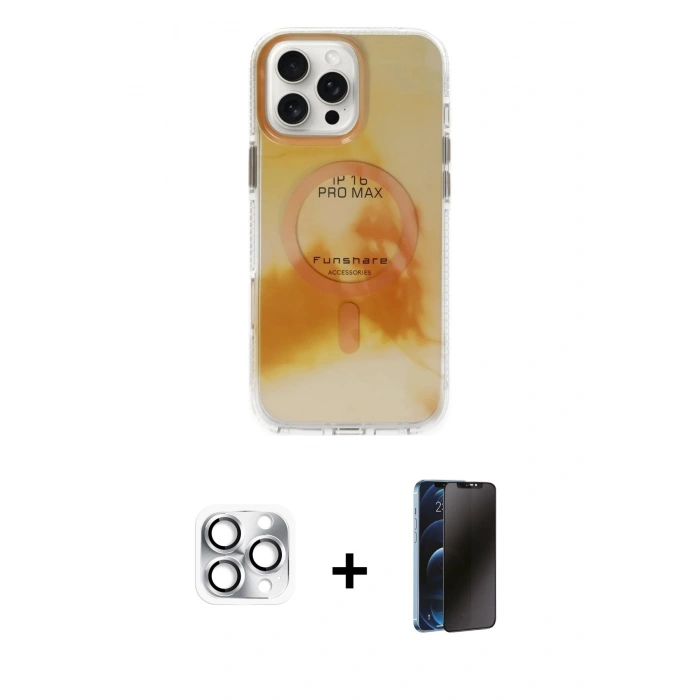 MARSİLYAN™- iPhone 16 Pro Max Kılıf Ufuk Doku Prime - Siyah 3D Antistatik Hayalet Cam Ekran Koruyucu + Pers Alüminyum Kamera Lens - GS