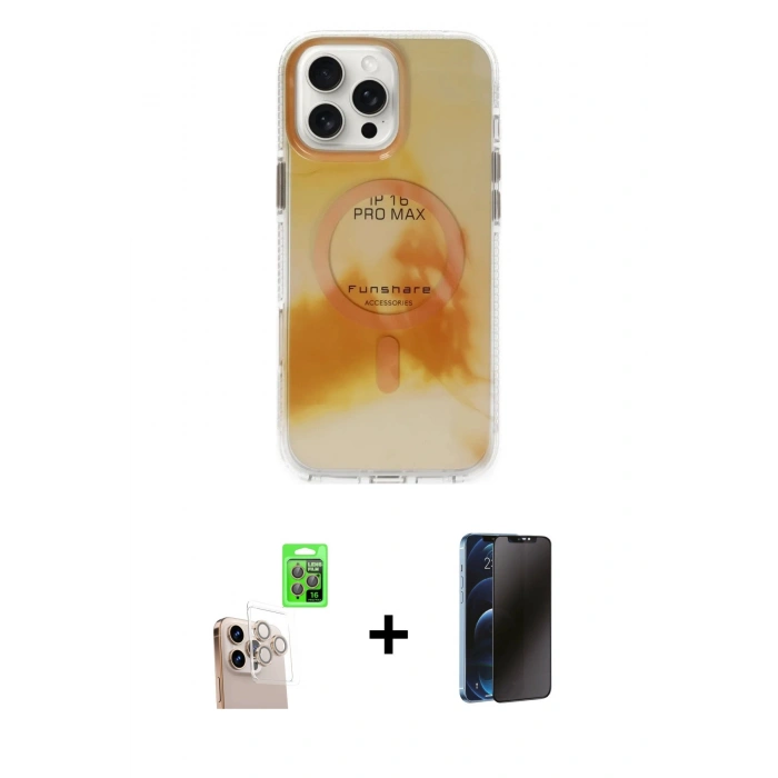 MARSİLYAN™- iPhone 16 Pro Max Kılıf Ufuk Doku Prime - Siyah 3D Antistatik Hayalet Cam Ekran Koruyucu + Raze Metal Kamera Lens - NLGY