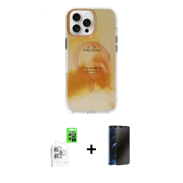 MARSİLYAN™- iPhone 16 Pro Max Kılıf Ufuk Doku Prime - Siyah 3D Antistatik Hayalet Cam Ekran Koruyucu + Raze Metal Kamera Lens - BZ