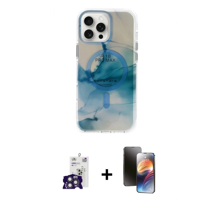 MARSİLYAN™- iPhone 16 Pro Max Kılıf Ufuk Doku Prime - Siyah 3D Antistatik Mat Seramik Nano Ekran Koruyucu + Bilvis Titan Kamera Lens - TMGI